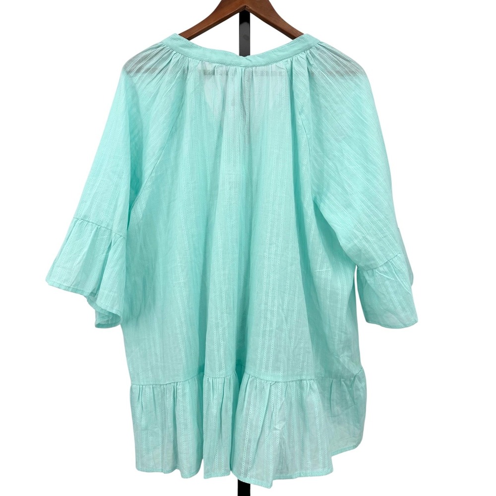 Kaktus Cotton Peplum Top Turquoise Blue Button Front Bell Sleeves Women's 3X NWT - Picture 3 of 13